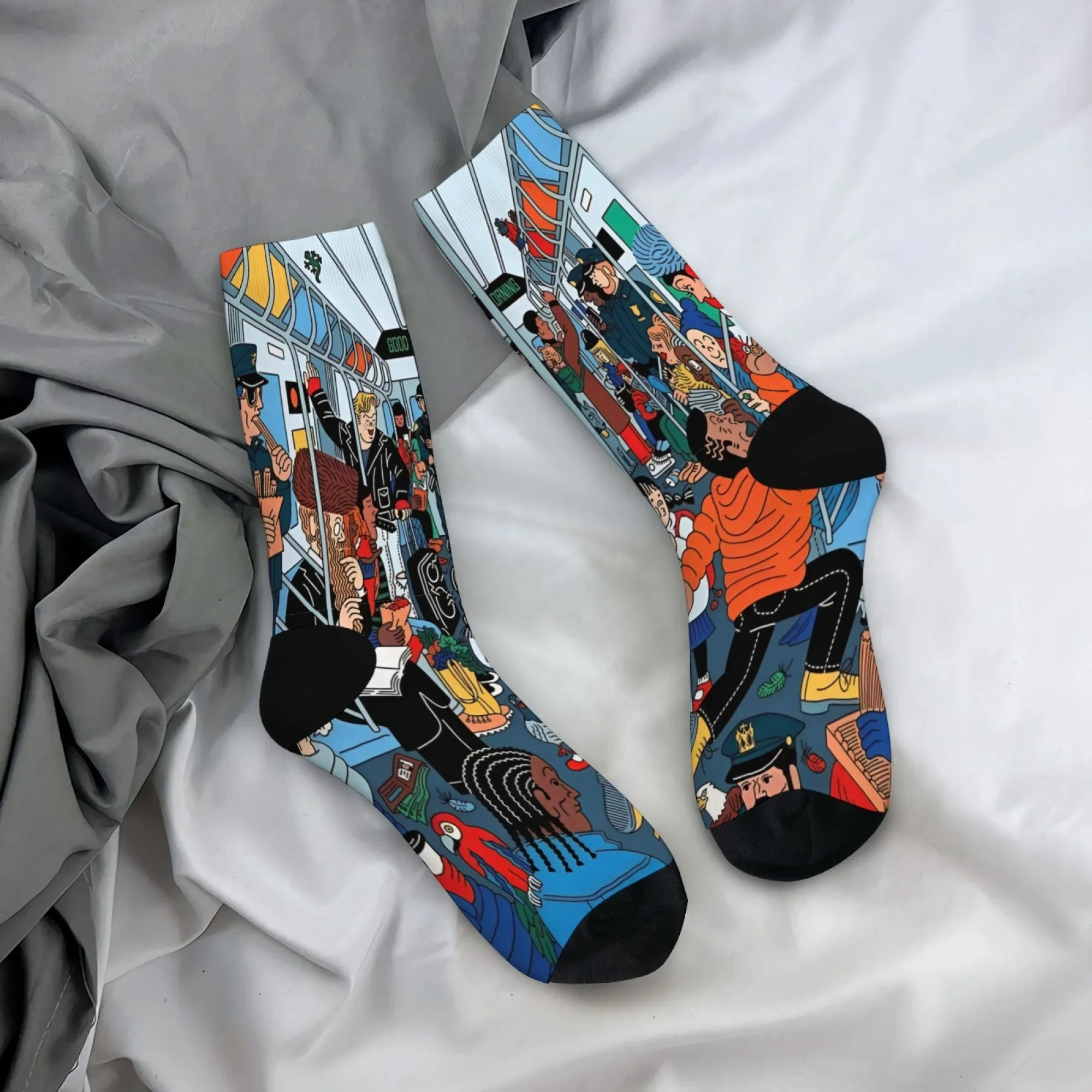 Harajuku Retro American Cartoon New York Subway Print Socken Bequeme atmungsaktive rutschfeste Herrensocken Neuheit Crew Socken Geschenk