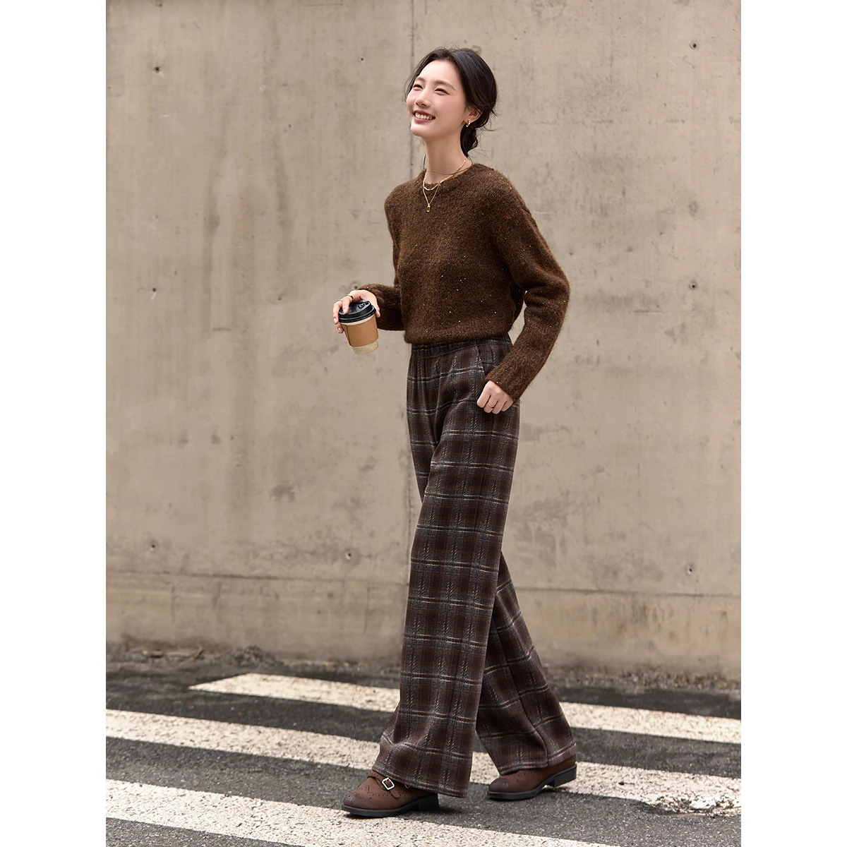 VIMLY Casual Long Pants for Women 2025 Winter Fleece Lined Plaid Straight Baggy Sweatpants Mid Waist Warm Woman Clothes A3081