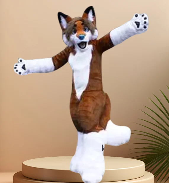 

Brown White Fox Dog Mascot Costume Husky Fursuit Furry Suits Advertising Walking Doll Halloween Christmas Fancy Party Outfits