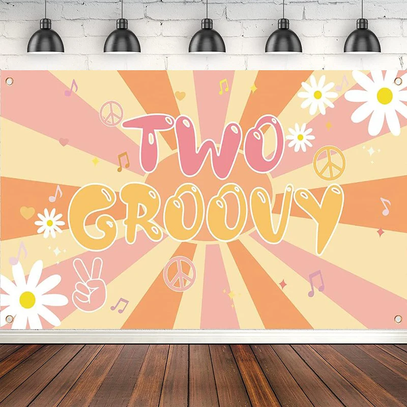 

Фон для фотосъемки баннер ретро хиппи бохо девушка ромашка цветок два крутых знака фон для украшения 2-го дня рождения