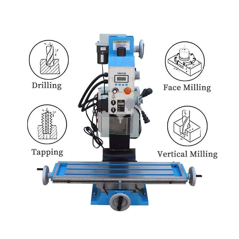 VM32B All-in-one Multi-functional CNC Drilling and Milling Machine Small Stepless Variable Speed DC Motor Speed 5000RPM Spindle