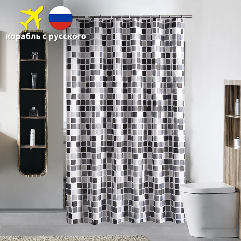 Geometric Pattern Shower Curtain with 12 Hooks Mosaic Printed Bathroom Curtains Quality Polyester Bath Curtain for Home Decor