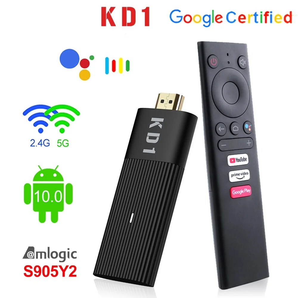 New! KD1 TV Stick Amlogic S905Y2 TV Box Android 10 2GB 16GB Support Google Certified Voice 1080P 4K 2.4G&5G Wifi BT TV