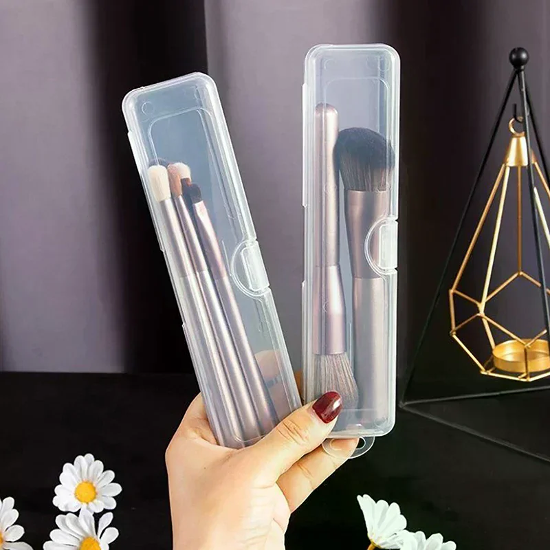 Portable Makeup Brush Organizer Eyebrow Pencil Tableware Chopsticks Transparent With Cover Storage Box Kitchen Accessories