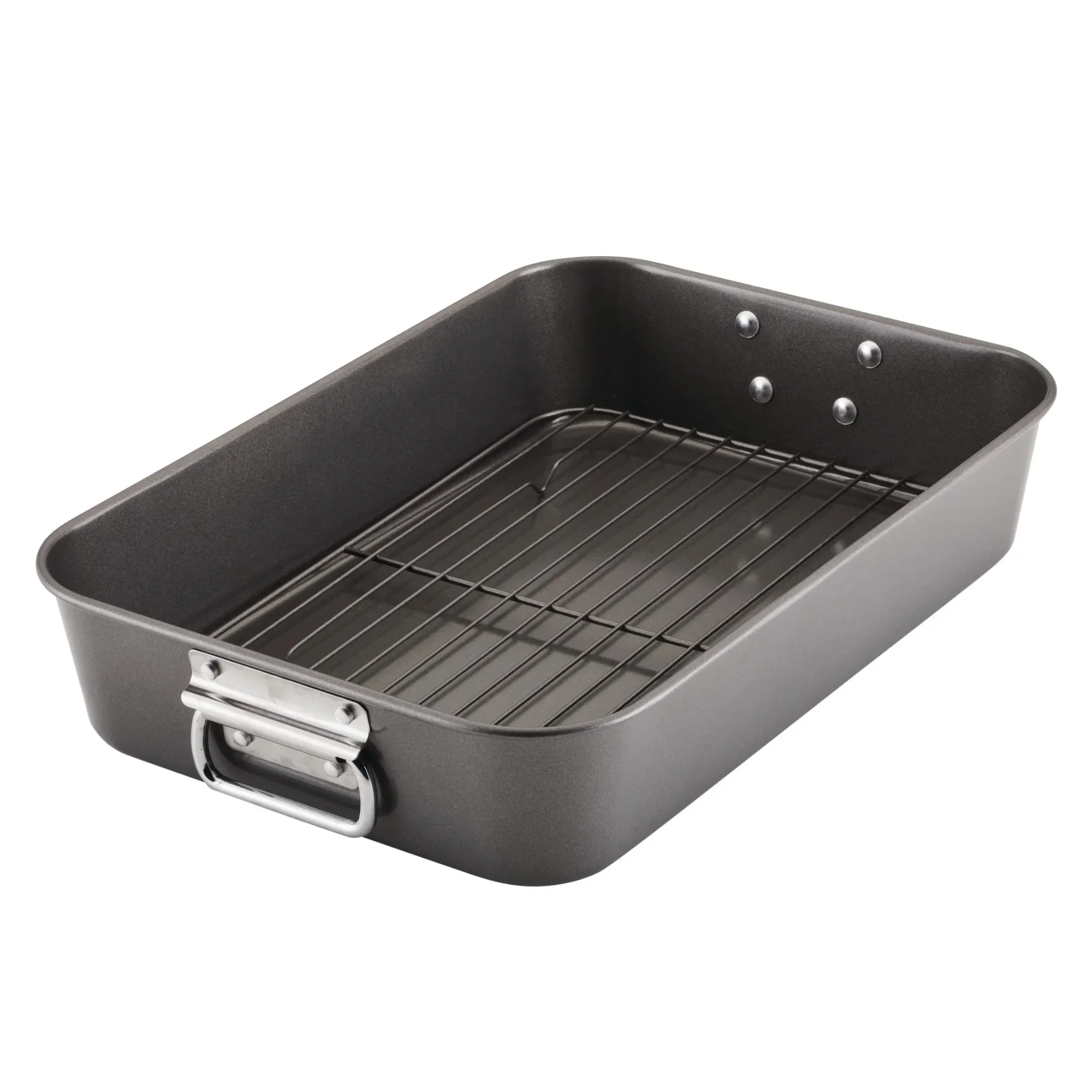 

Bakeware 10.5 inch x 15 inch Nonstick Steel Roaster with rack, Gray cake pan bakeware