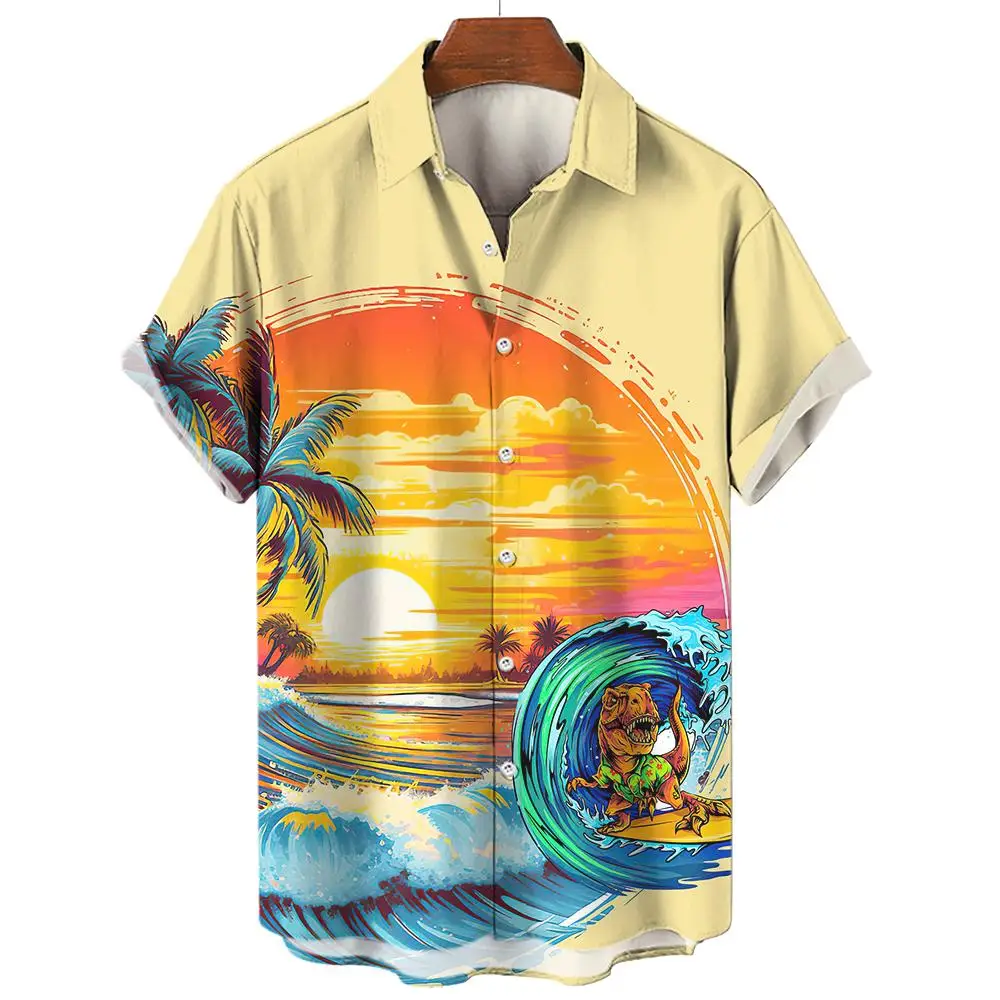 Sense Hawaii Shirts Men 3D Print Vegetarianism Dinosaur Eat Taco Vacation Graphic Short Sleeve Shirts Men Outdoor Casual Wear