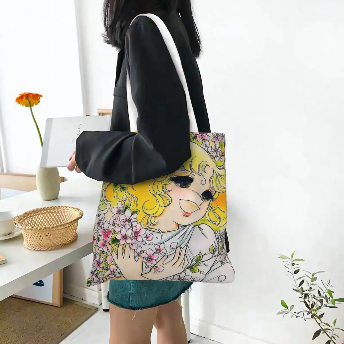 Candy Candy Japan Anime Manga  Shopping Bags Canvas The Tote Bag Folding for Women Shoulder Tote Travel Handbag