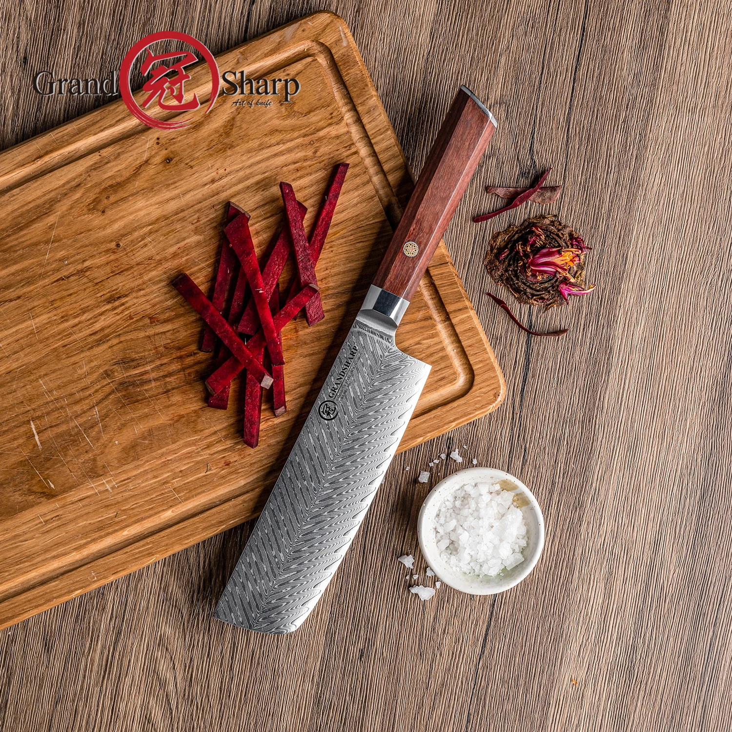 

6,5-дюймовый нож Накири, японский 67-слойный кухонный нож из дамасской стали, ножи-тесак, овощные инструменты GRANDSHARP