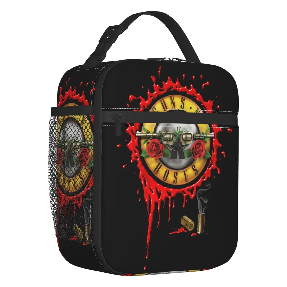 Custom Heavy Metal Guns N Roses Bullet Logo Lunch Bag Women Cooler Thermal Insulated Lunch Box for Children School