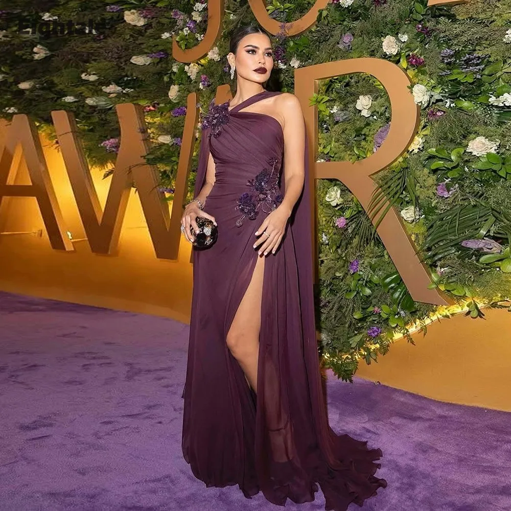 

Eightale Arabic Evening Dress One Shoulder Customized Chiffon High Slit 3D Flowers Prom Wedding Party Gown Abendkleider Hochzeit