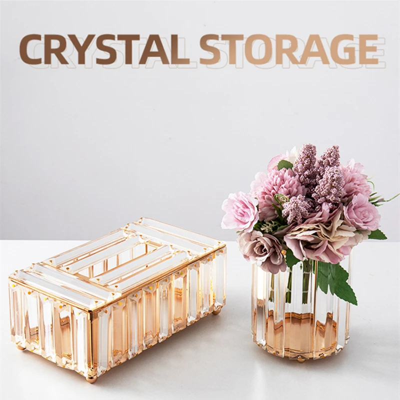 Crystal Tissue Box Nordic Fashionable Office Table Napkins Storage Box Bar Gold Diamond Holder Living Room Bedroom Decor Gift