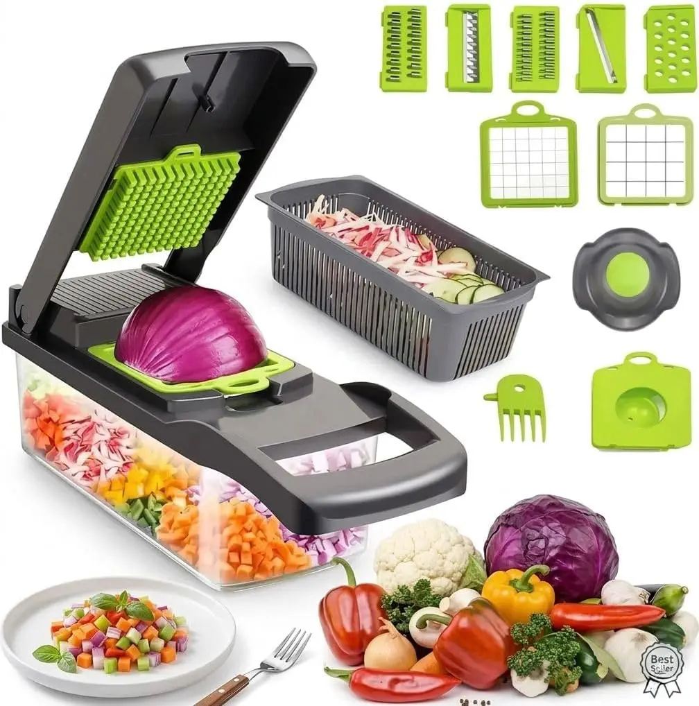Kitchen Ideas Veggie Slicer Set – 16PCS Mandoline Cutter with Peeler & Grater – BPA Free & Non-Slip Design