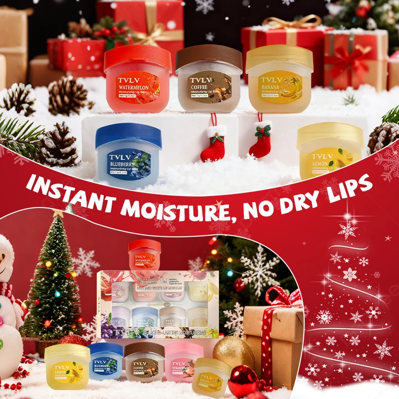 8 Pieces Fruity Lip Care Set, Moisture Lip Balm Set, Fading Lip Lines Lipstick Makeup Natural Plant-Based Skincare Products