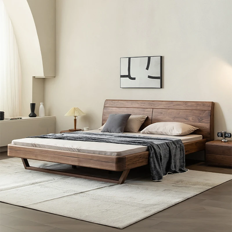 

Minimalist Wood Bed Aesthetics European Organizer High Quality Modern Bed Light Luxury Create Twin Cama De Casal Home Furniture