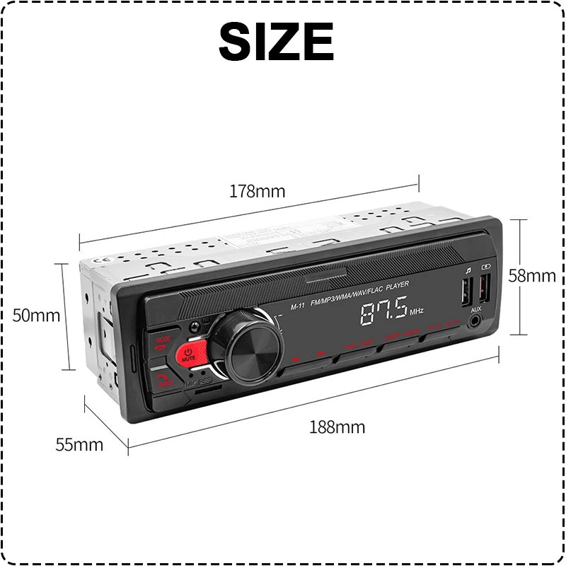 Car Radio Autostereo 1 DIN Stereo MP3 Player Car Stereo Multimedia App Connect Bluetooth AUX In FM Radio Digital Media Receiver