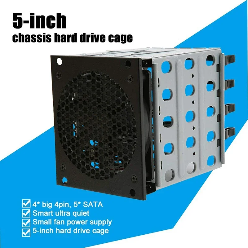 Caja de disco duro de 5,25 pulgadas a 5X3,5; SATA SAS HDD Cage Rack con ventilador, bandeja de disco duro, adaptador Caddy