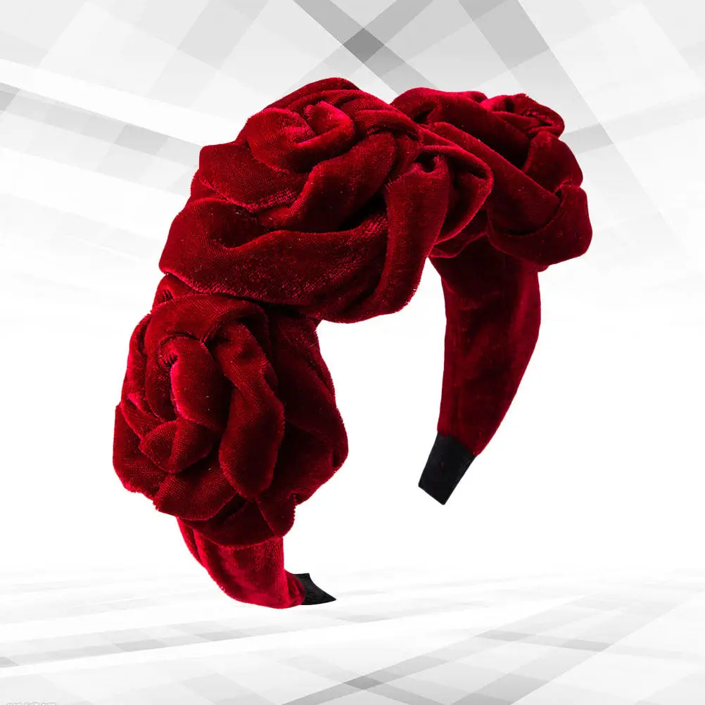 

Красная большая повязка на голову с цветами для женщин, стильный модный аксессуар для вечеринок и свадеб, инструмент для укладки волос