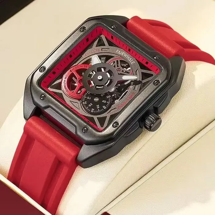 Mark Fairwhale Orologio automatico da uomo Cinturino in silicone alla moda Orologio da polso meccanico sportivo impermeabile con fasi lunari