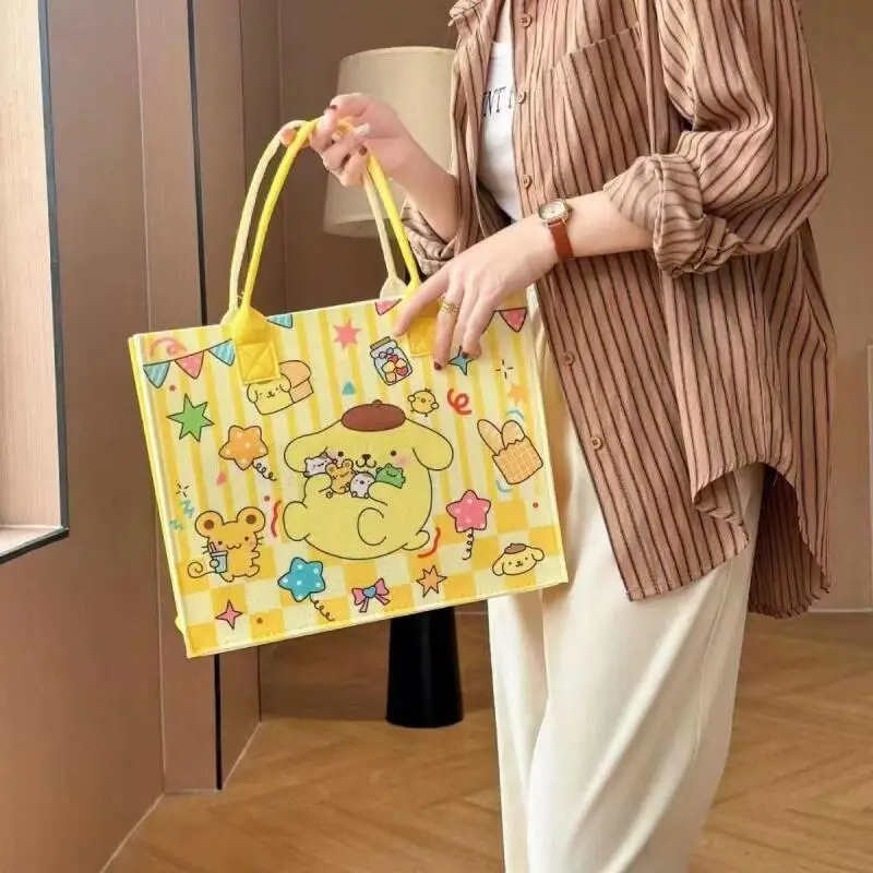 

Sanrio Hello Kitty Kuromi Felt Large Capacity Handbag Travel Clothing Water Cup Storage Bag Student Gifts Bag Birthday Gift