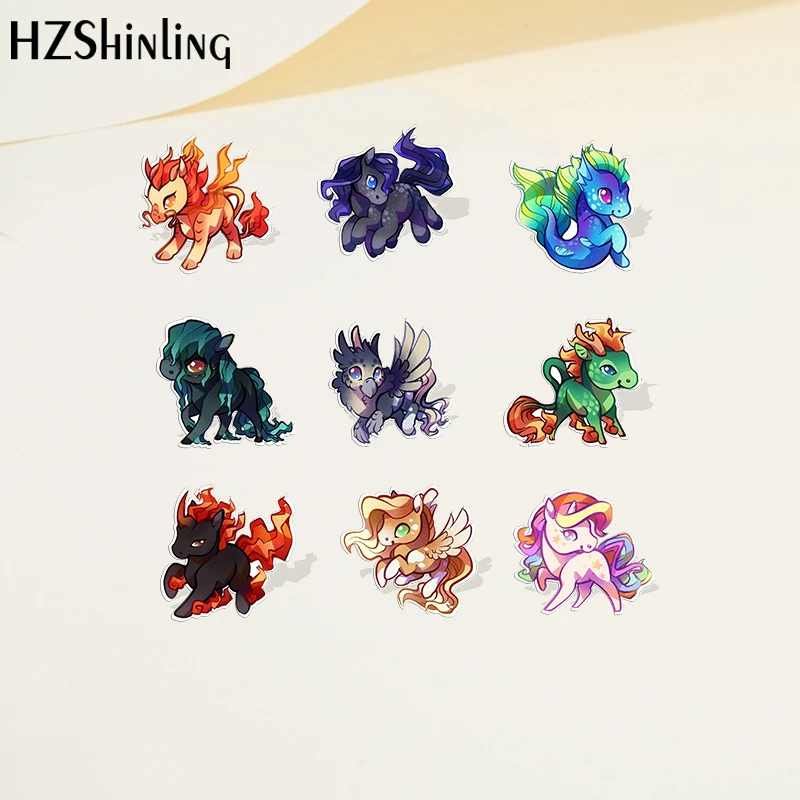 Cartoon Cute Equines kelpie unicorns kirins Acrylic Lapel Pin Resin Epoxy Acrylic Pins Fashion Jewelry Accessories