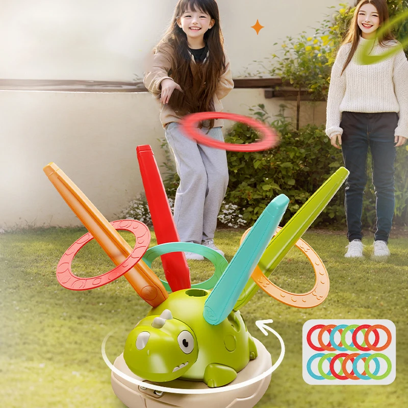 Spinning Dinosaur Toy, 3 In 1 Dinosaur Rocket Launcher, Ring Toss & Musical Jumping Toy For Kids, Dinosaur Sports & Outside Toys