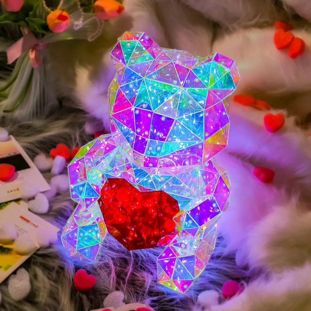 Luminous Plastic Bear LED Rainbow Bear Colorful Bears Party Decor Children\'S Day Gift Teddy Bear Ornament Bear Decor For Home