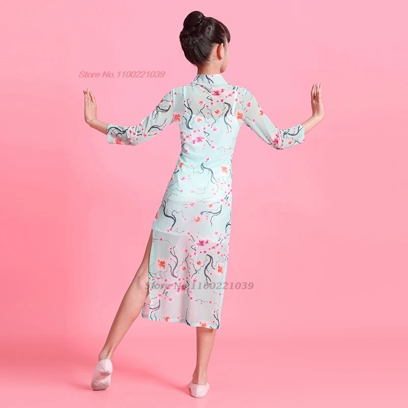 2025 chinese vintage children dance dress flower print qipao cheongsam dress traditional stage performance dance qipao dress