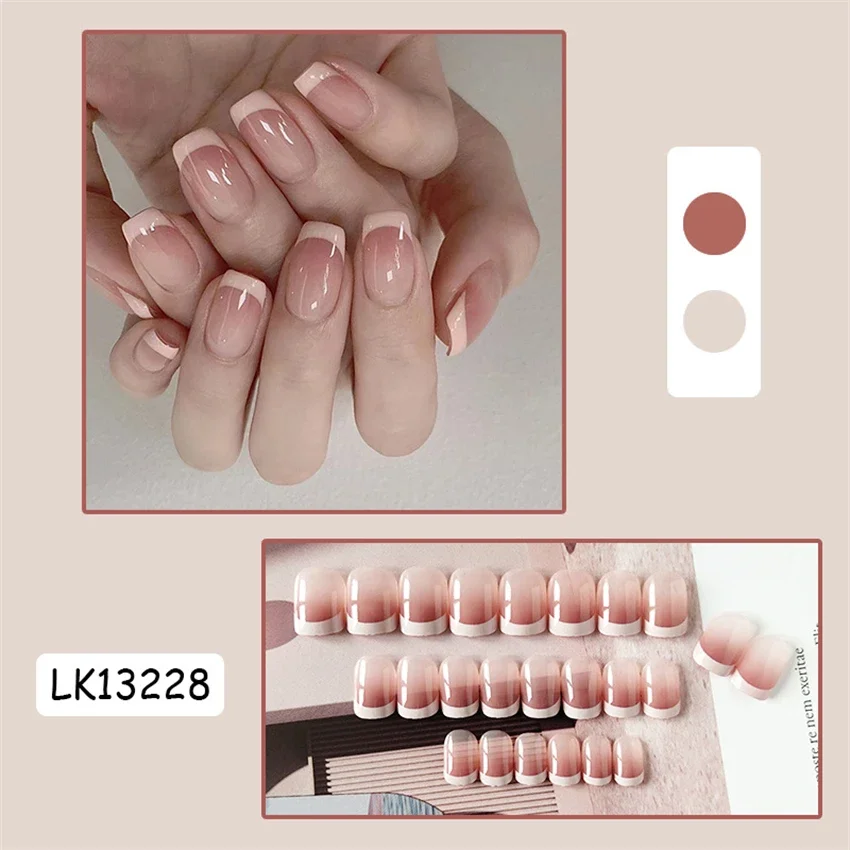 

24Pcs/Set Peach French Gradient Handmade Press on Nail Short Flat Fake Nail Art Removable Artificial Wearing False Nails Tips