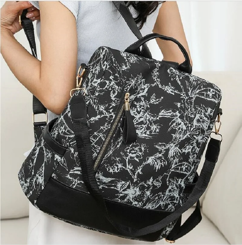 New Korean Women's Large Capacity Anti Theft Travel Backpacks Fashion Printing Soft Leather Shoulder Bags Totes Crossbody Bag