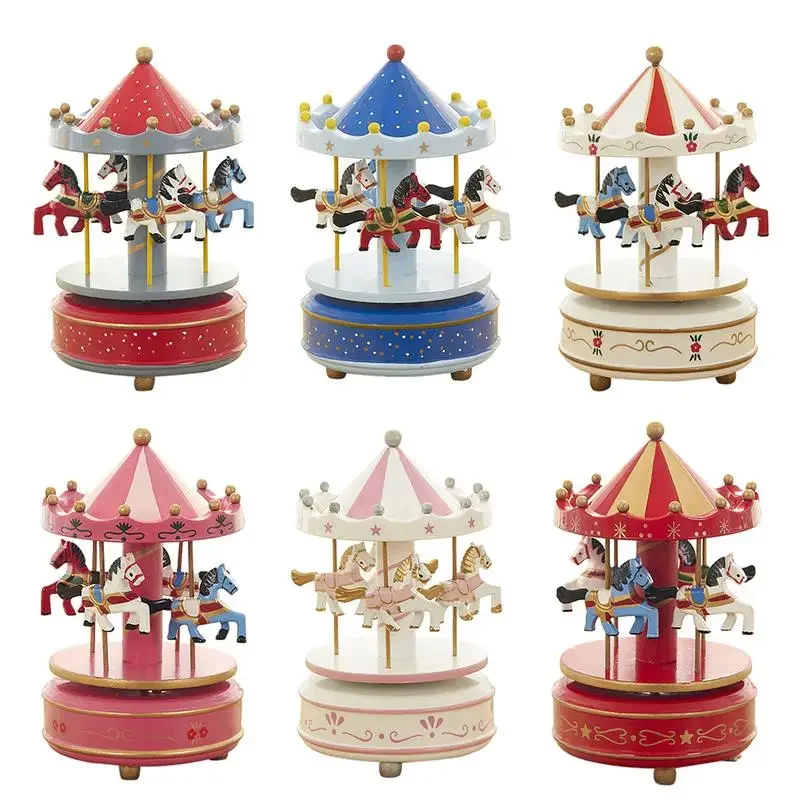 Wooden Carousel Music Box for Girls, Creative Decorations, Ornaments, Music Case, Send Girls' Birthday Gifts