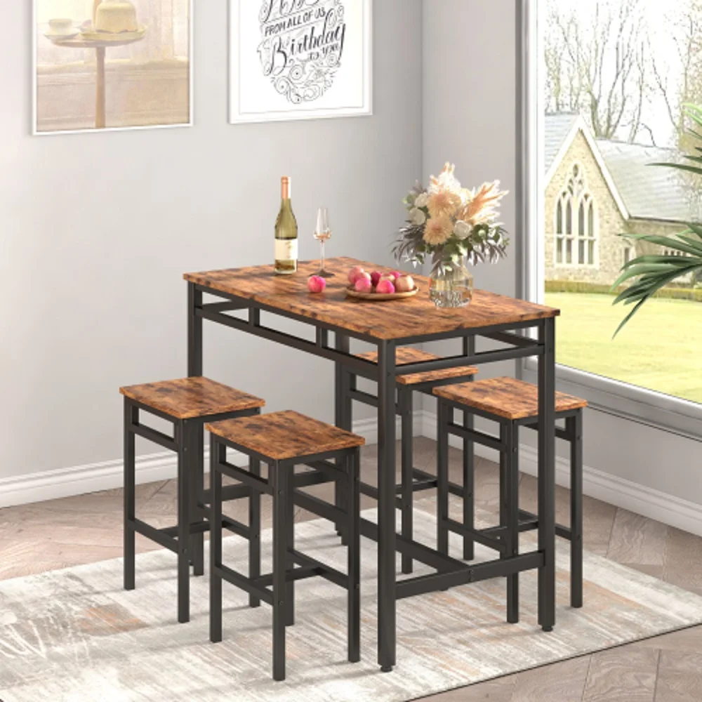 Industrial 5-Piece Bar Set with High Stools & Sturdy Construction, 43.31''L x 23.62''W x 35.43''H