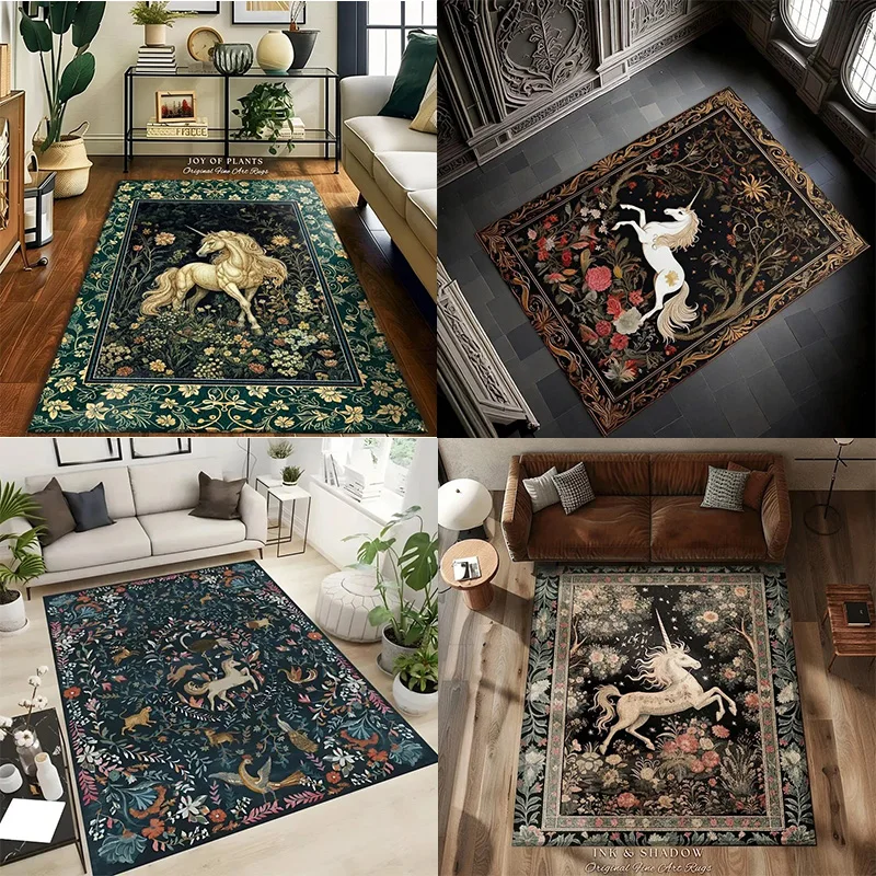 

Magic Unicorn Floral Rug For Living Room Bedroom Bedside Soft Non-Slip Mat For Lounge Kitchen Entry