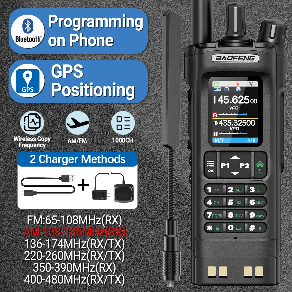 

BAOFENG UV-32 Walkie Talkie 10W GPS Long Range Multi Band Bluetooth Wireless Programming Frequency Type-c Portable Two Way Radio