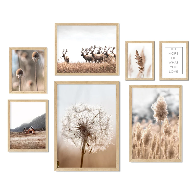 

Flower Deer Reeds Dandelion Nordic Nature Landscape Beige Wall Poster Decoration Canvas Print Art Painting Living Room Pictures