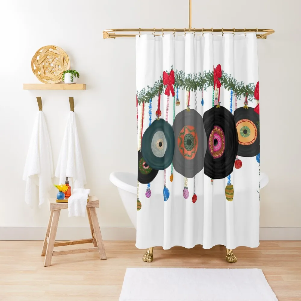 

Harmony in Holidays: Vinyl Ornaments on Garland Shower Curtain Shower For Bathroom Waterproof Shower Bathroom Box Curtain