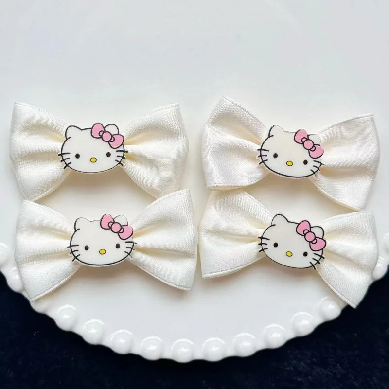 

10pcs Hello Kitty Beige Bow Accessories DIY Handmade Materials Hairpins Fabric Clothing Holes Shoe Women Accessories Wholesale