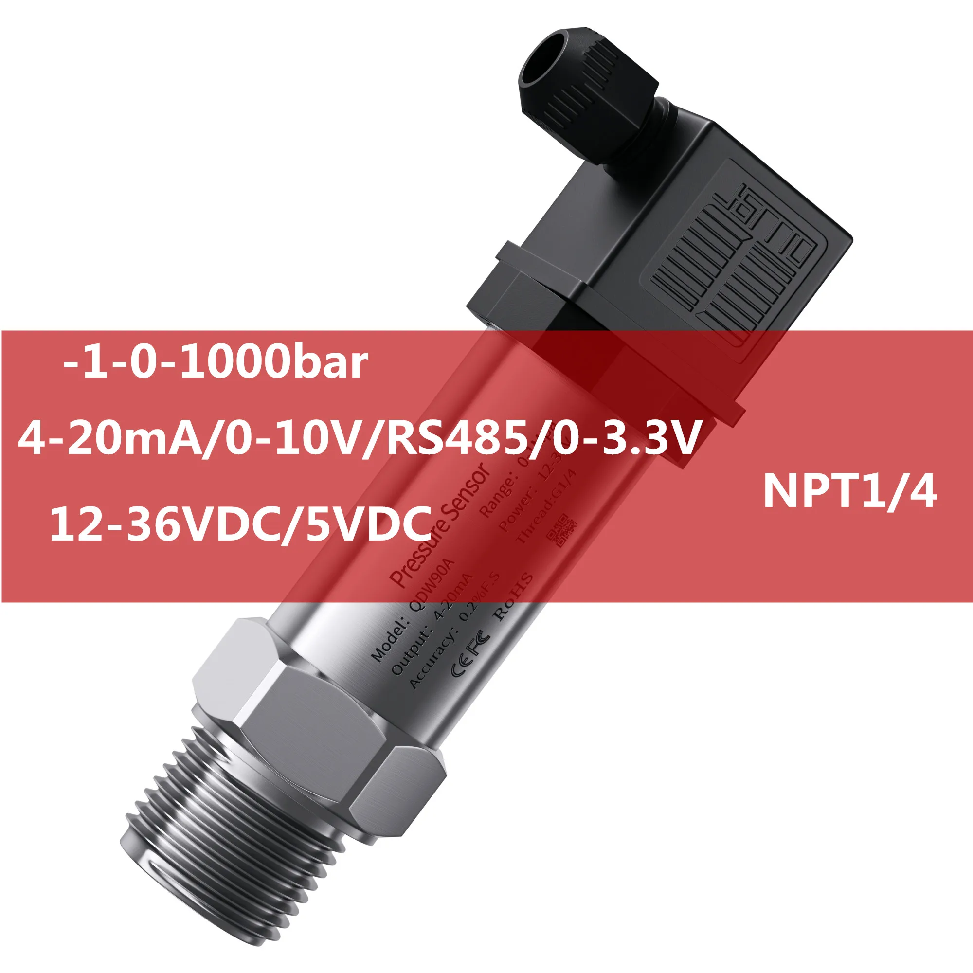 

NPT1/4" pressure transmitter 4-20mA 0-10V 10bar 200bar 100psi 1.6Mpa 50mbar Water Gas Oil Liquid Pressure Sensor