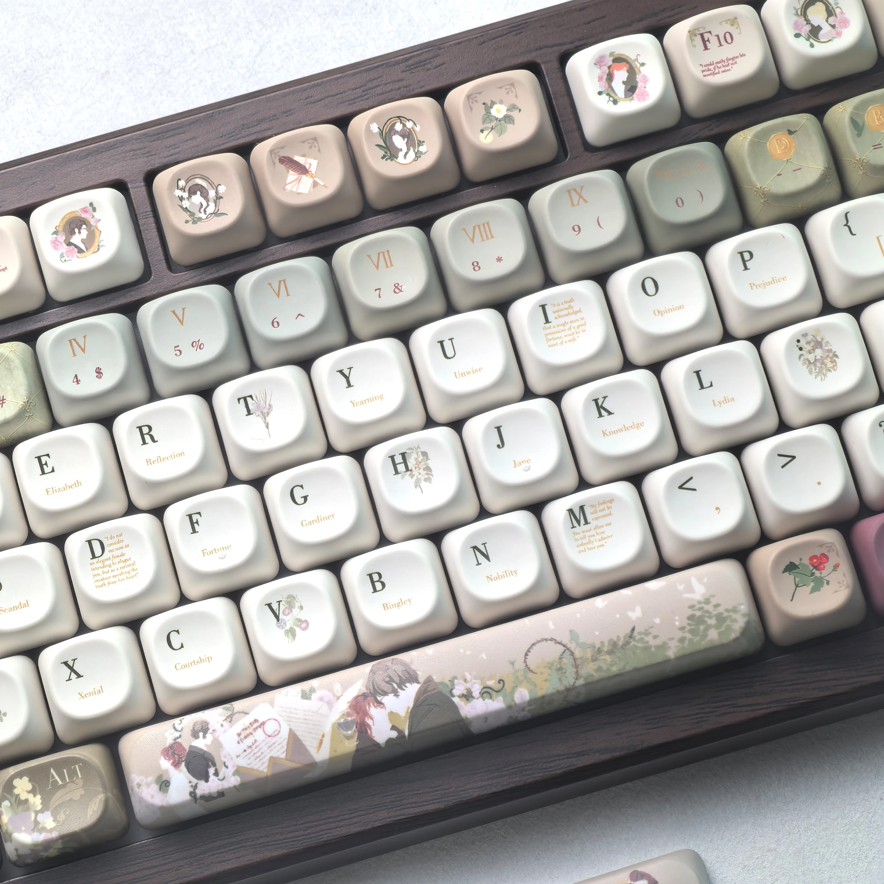 MAIMOOO Yellow Green Keycaps Pride and Prejudice Theme Moa Cherry Russian Korean PBT Beautiful Cute Customized Aula Keyboard Key