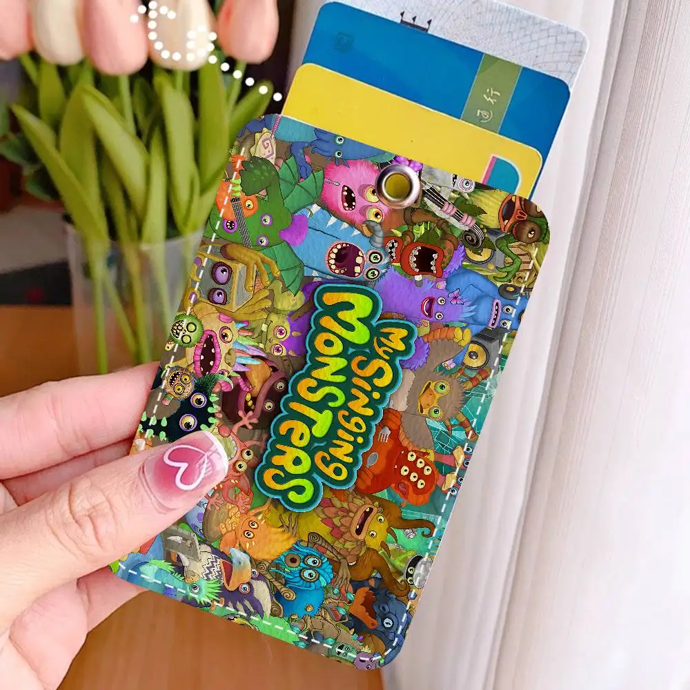 My Singing M-Monsters 1Pc Access Card Case Leather Card Holder Keychain Key Ring Door Access Tags ID Card Case Keychain