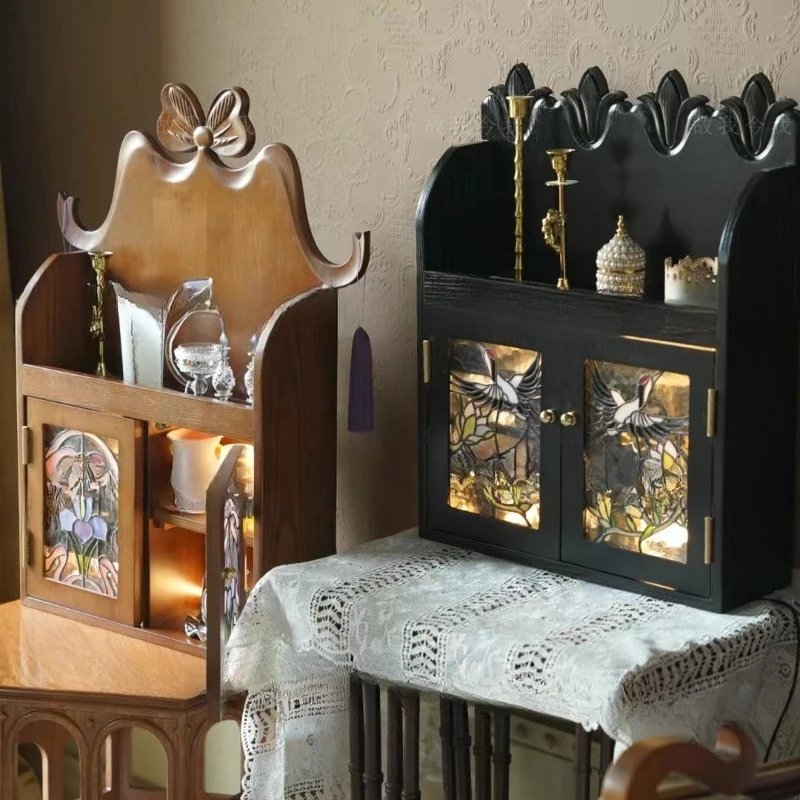Solid wood storage multi-layer small tea cabinet hanging cabinet display cabinet