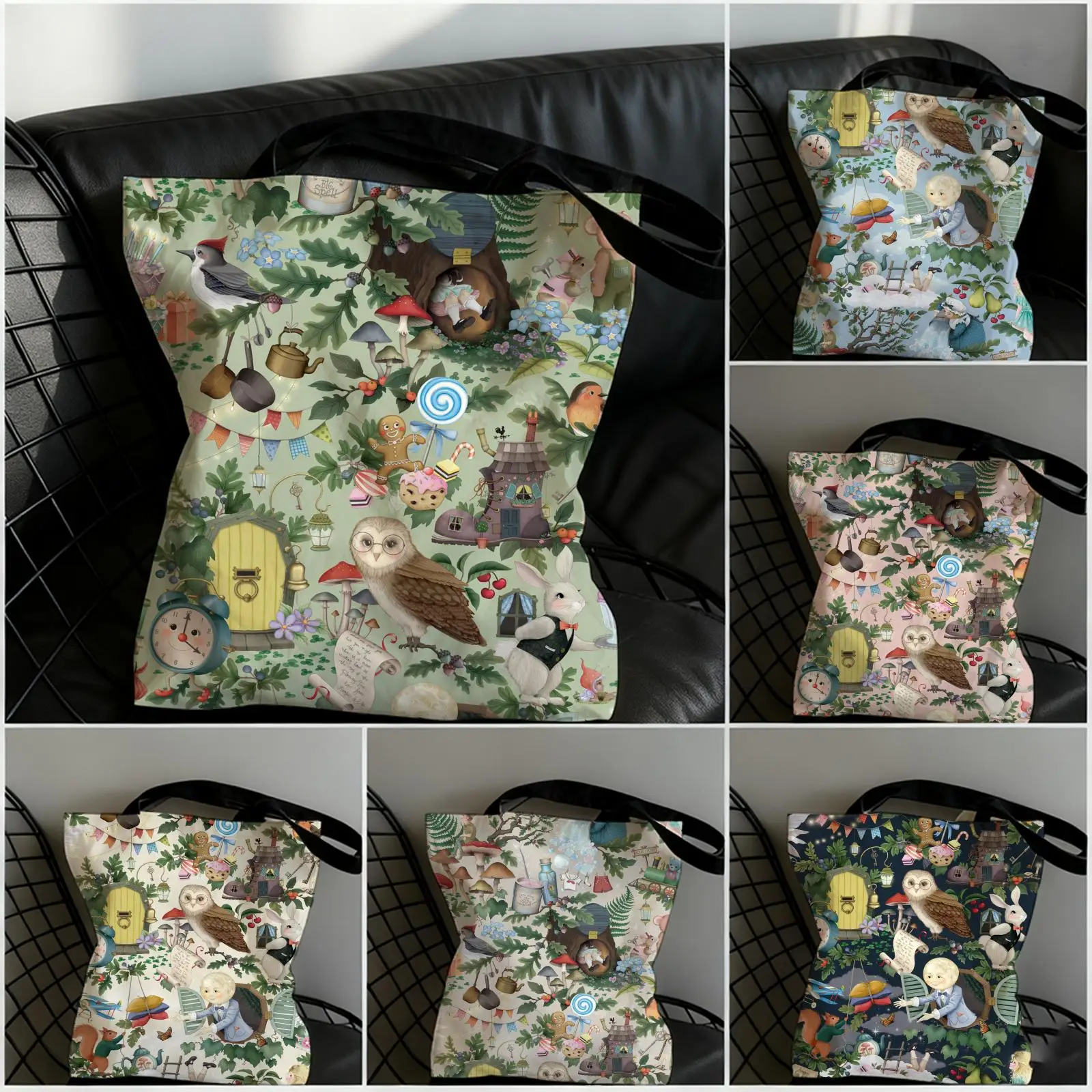 Magical Forest Designs Storage Bags Large Capacity Canvas Tote Bag Double-Sided Print Shoulder Handbag for Daily Shopping