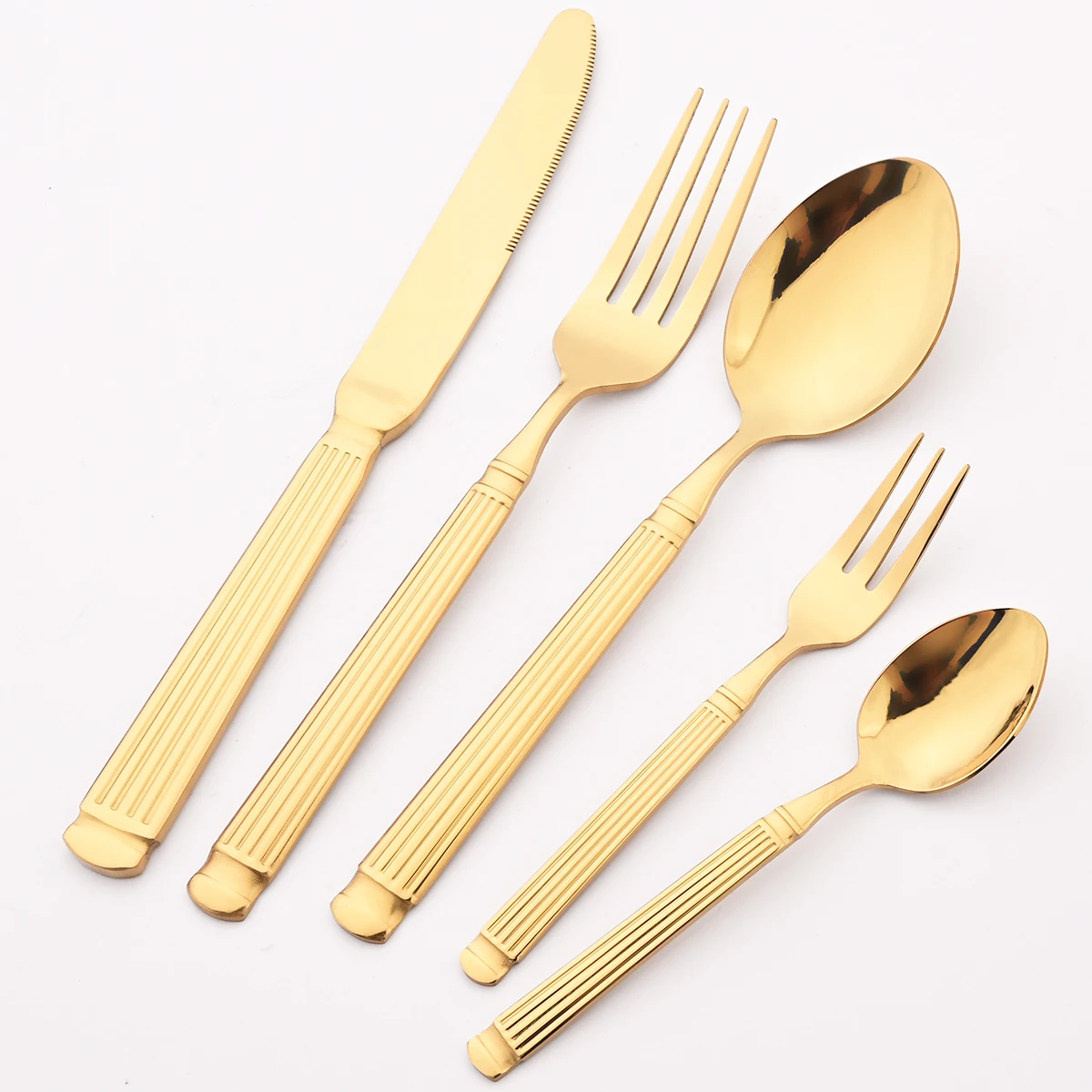 20Pcs Gold Cutlery Set Stainless Steel Flatware Knife Fork Spoon Dinnerware Set Cake Fork Tea Spoon Tableware Kitchen Silverware