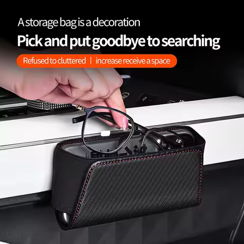 Car Glasses Organizers Pocket Bags Leather Car Adhesive Storage Box Collecting Bag Cards Phone Key Sticky Pouch In Car Interior