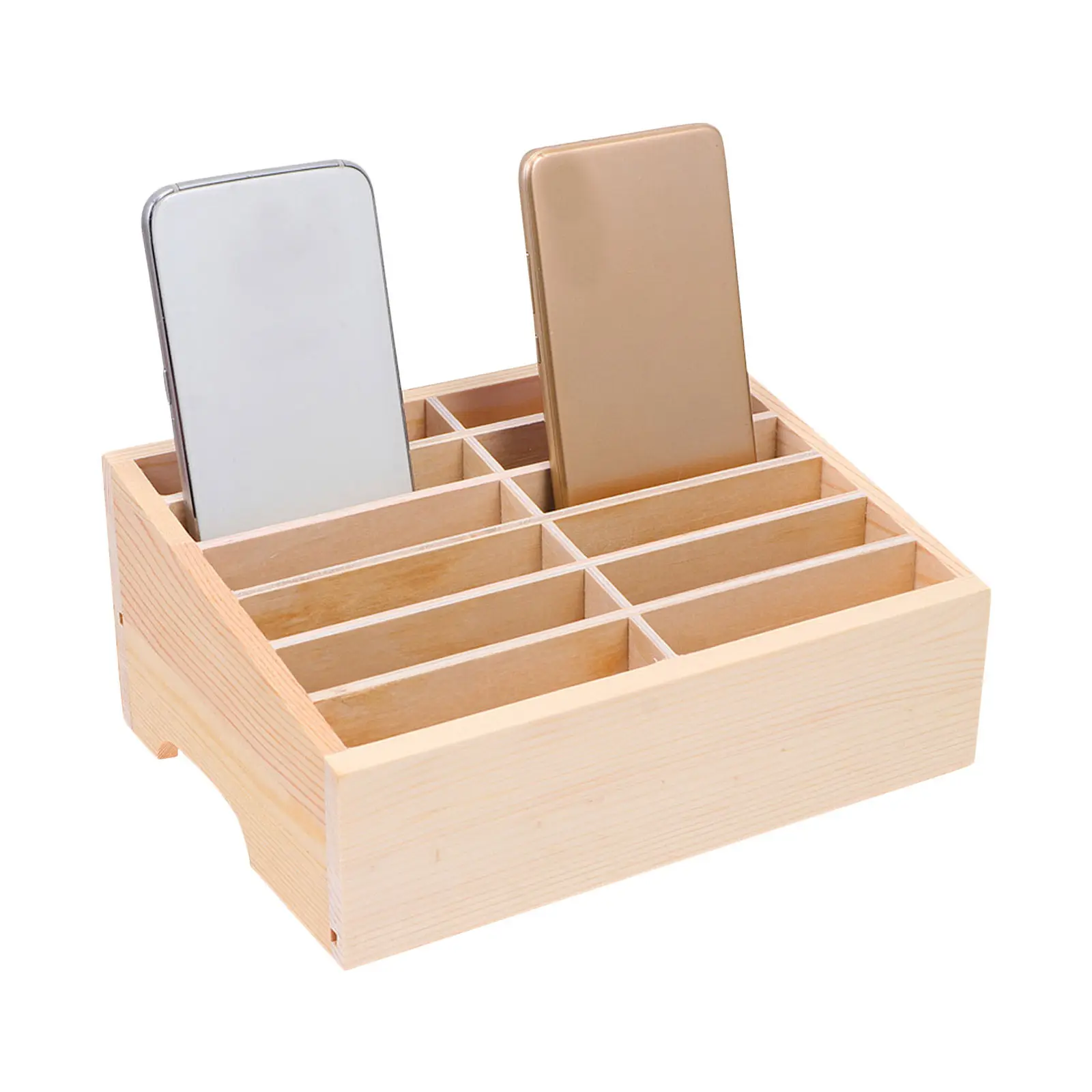 

Temporary Wood Phone Box 12 Grids Multi-Cell Organizer Desktop Phone Storage Display Stand for Office Classroom