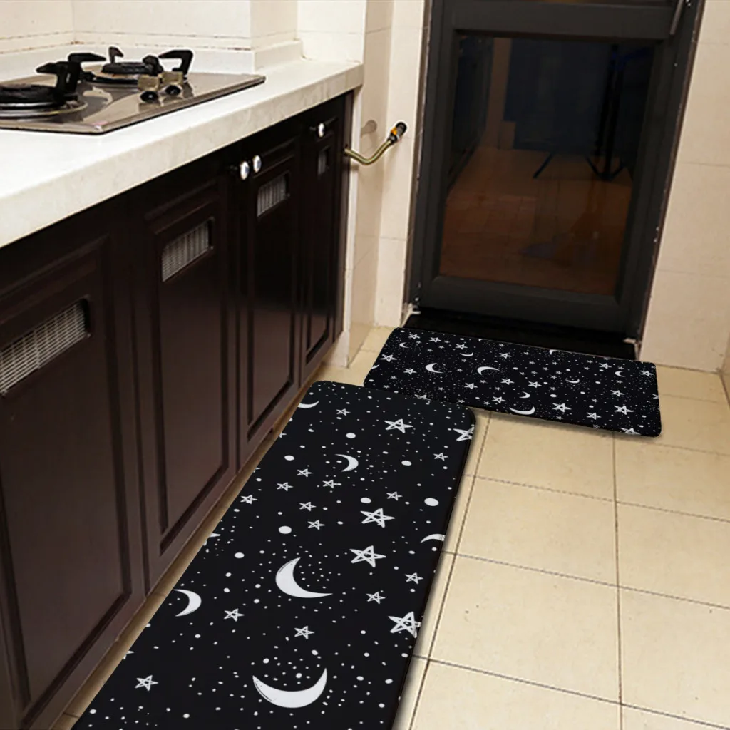 Black White Moon And Star Kitchen Mat Floor Carpet Fashion Simple  House Modern Home Decor   ﻿