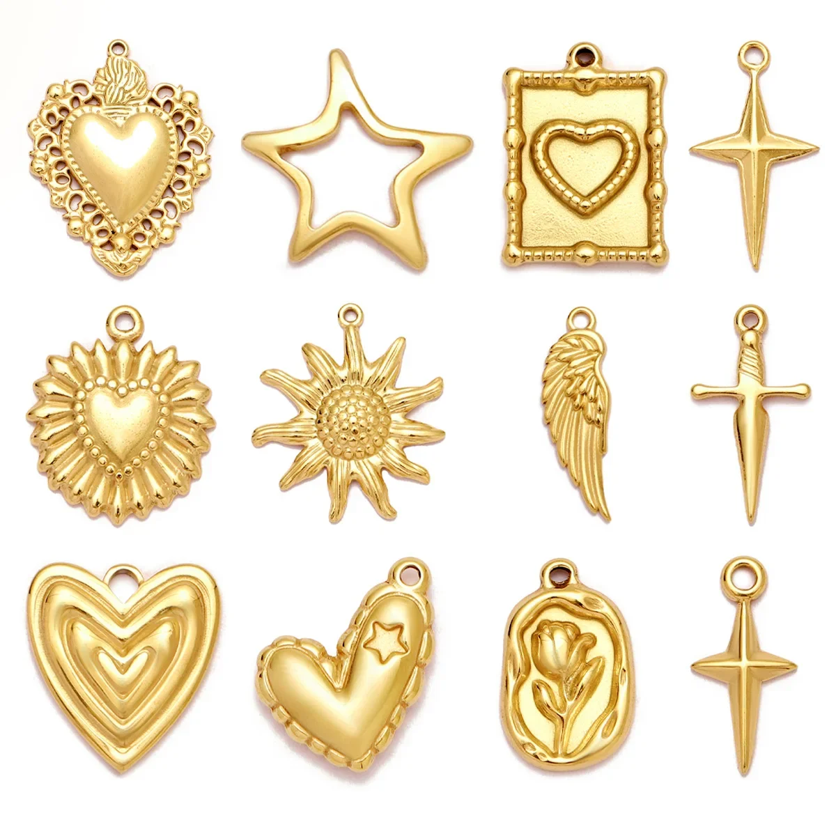 5pcs/Lot Wholesale Stainless Steel Diverse Heart DIY Bracelet Charms Sun Cross Necklace Pendants Women's Flower Jewelry