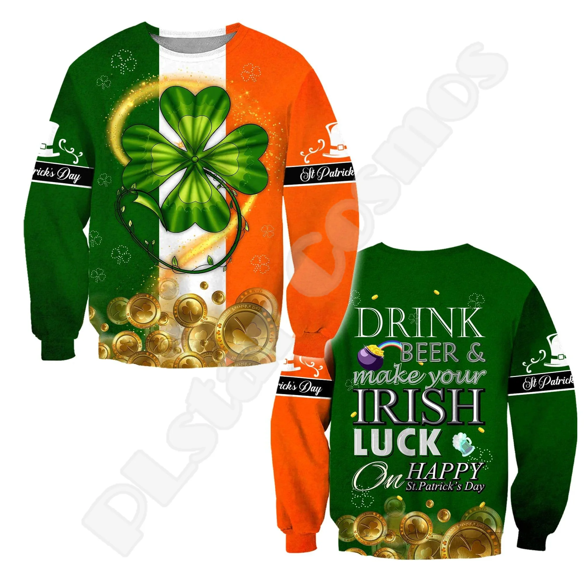 NewFashion Country Flag Ireland Clover Irish St.Patrick Tattoo Vintage 3DPrint Pullover Funny Harajuku Casual Jacket Hoodies X24