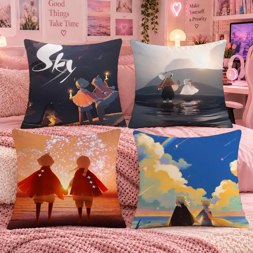 Game Adventure S-Sky Children of the Light Cushion Cover Double Sided Print Short Plush Pillow Sofa Bedroom Dorm Room Decor Gift