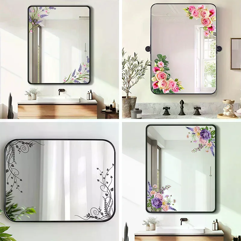 Green Leaf And Floral Wall Stickers Glass Sticker For Shower Doors, Mirrors, Bathroom Glass Self-Adhesive Removable Spring