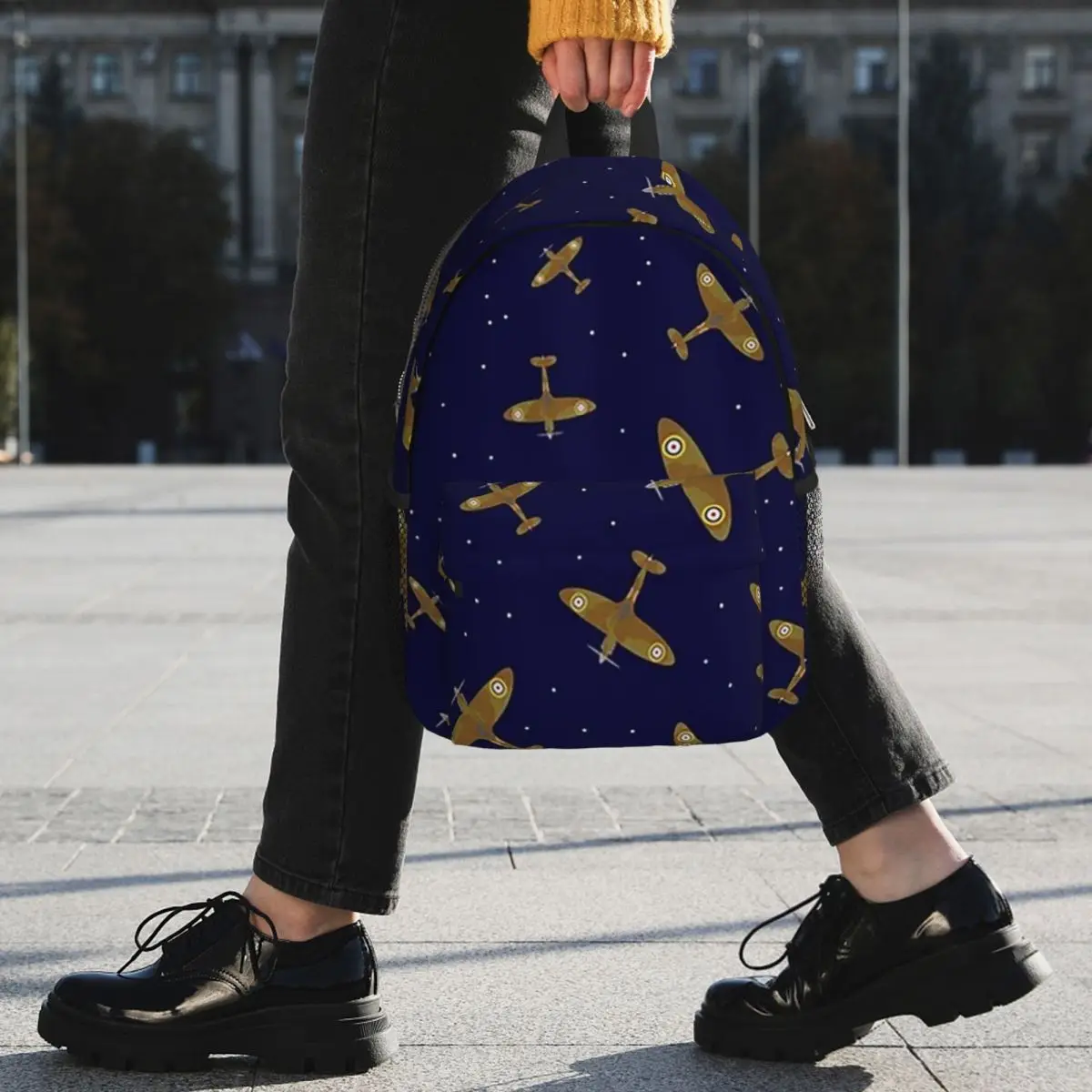 Spitfire War Planes In Flight On Navy Blue Backpack Student BookBag Boys Girls School Bag Computer Shoulder Bags